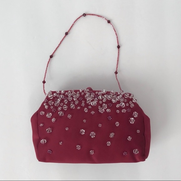Angelo Evening Formal Beaded Burgundy Red Cocktail Clutch Bag - Picture 5 of 5